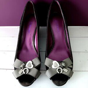 EUC💥COACH POPPY JADEN Peep-Toe Black Patent Leather Wedge Heels Size 7.5